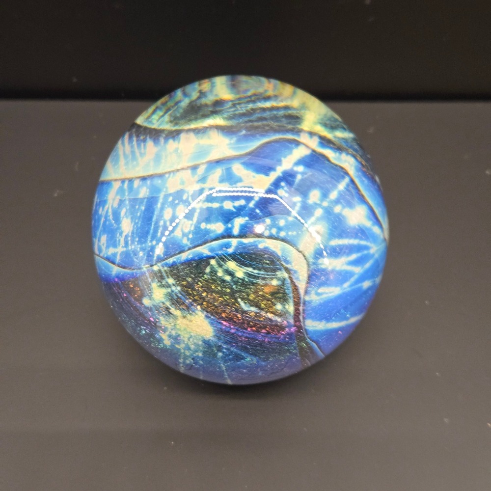 Signed Robert Eickholt Studio Glass Paperweight 1990s  Dichroic Cobalt 3"